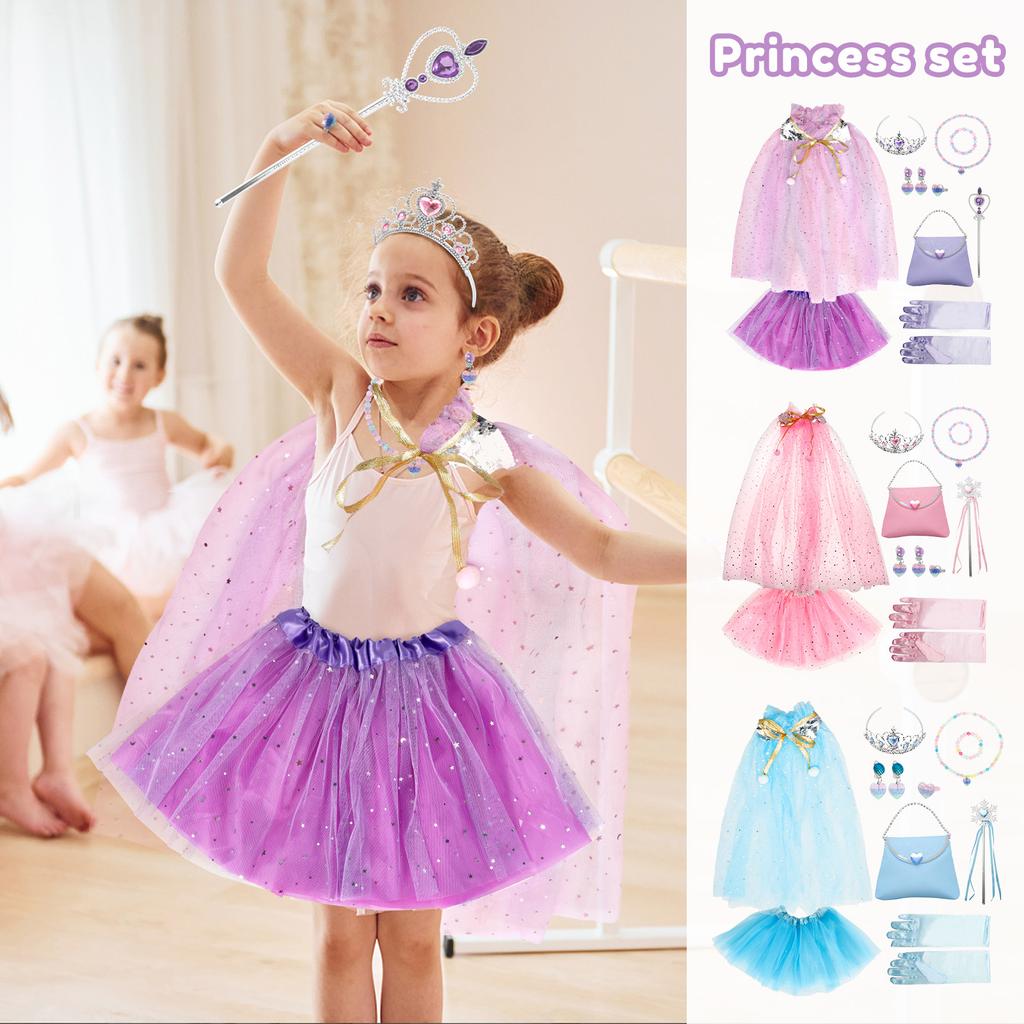 Princess Dress up Set Easy Wearing Glittering Girl Cape Skirt Necklace Role Play Game Birthday Cosplay Party for Cosplay Party