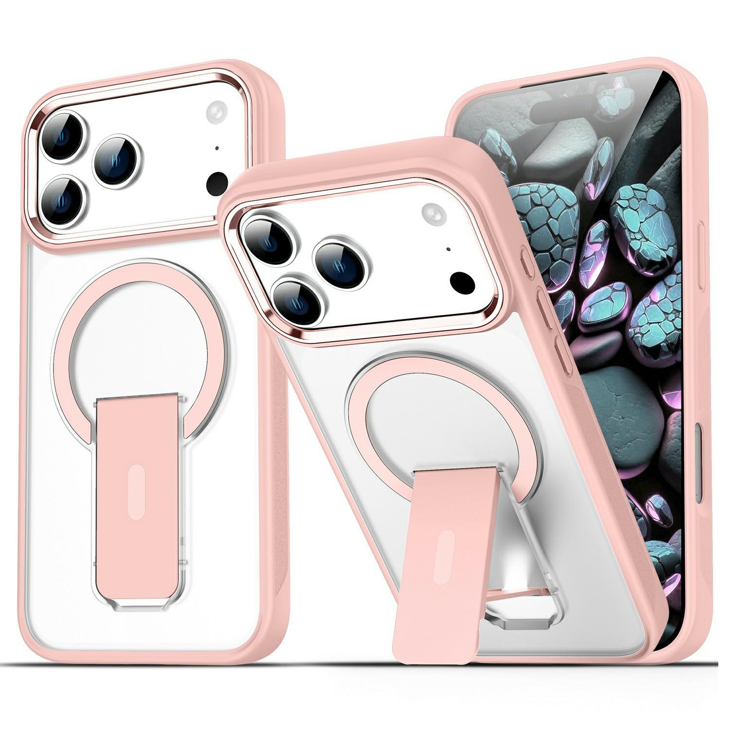 

For iPhone 17 Pro Max Case Compatible with MagSafe PC+TPU Phone Cover with Kickstand Pink