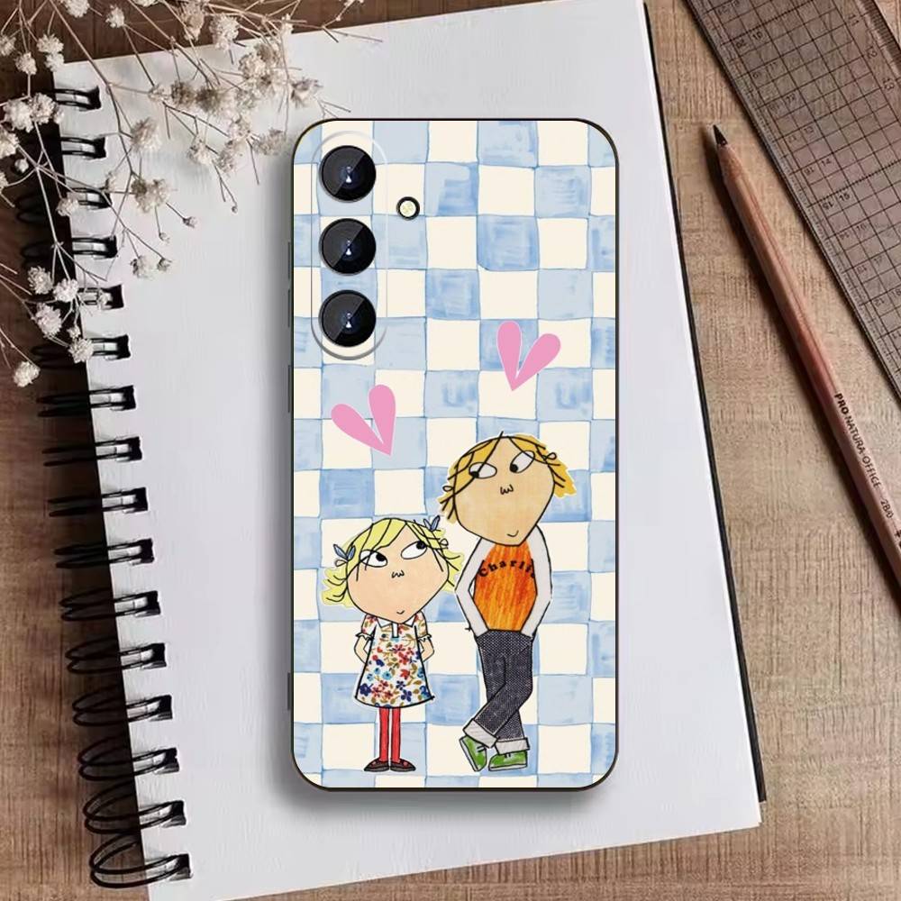 L-Cutting-Fabric Charlie and Lola Cartoon Phone Case For Samsung Galaxy A73,A21s,A22,A31,A52,A53,A71,A41Soft Black Shell