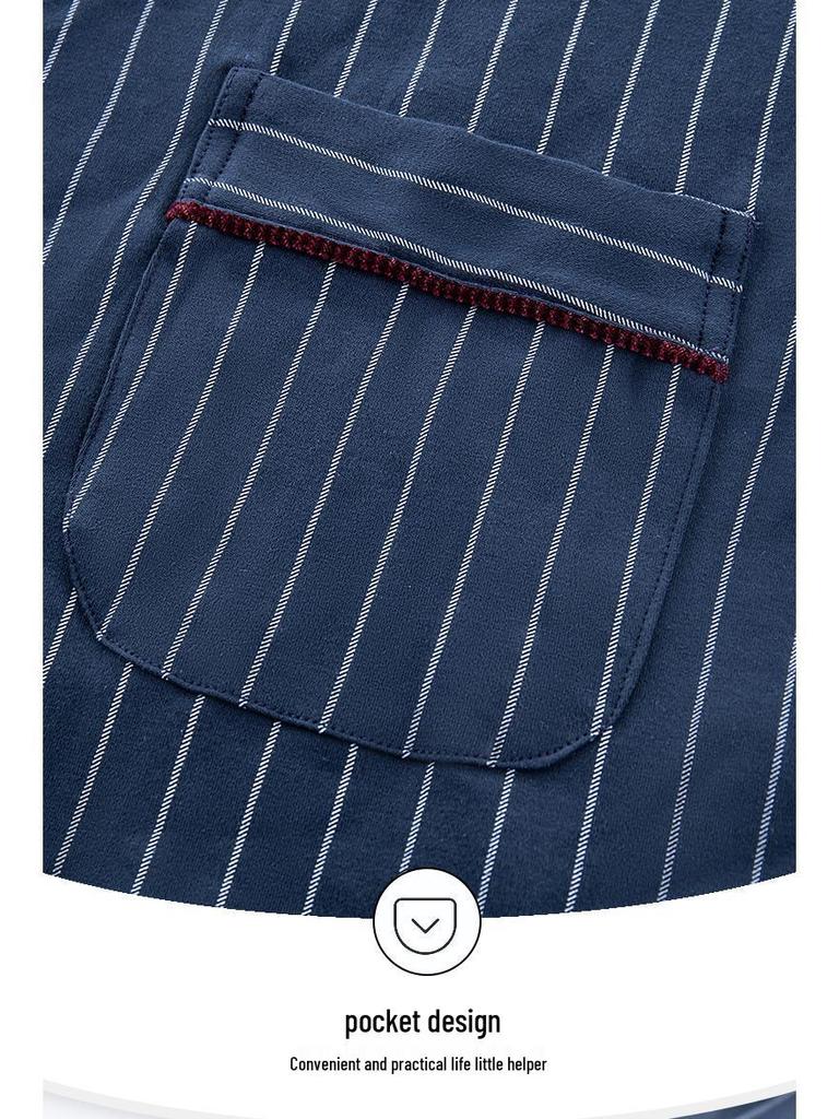 Herren Herbst/Winter Baumwoll-Pyjama-Set - Gestreiftes Karomuster Strickjacke & Langarm Zweiteiler