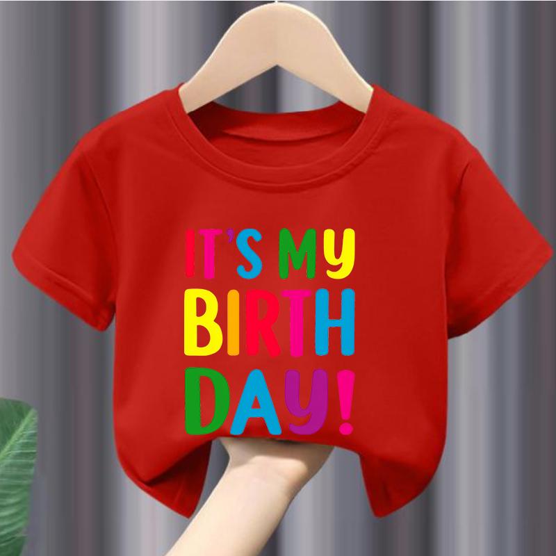 Today Is My Birthday Printed Childrens Roundneck Shortsleeved Tshirts and Casual Tops Girls Kids Clothes Modal Fabric