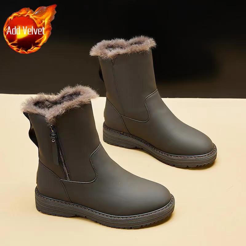 Fashion Waterproof Round Toe Winter Ladies Shoes Platform Zipper Leather Women's Snow Boots on Promotion Fashion 2025 Trend Work Booties