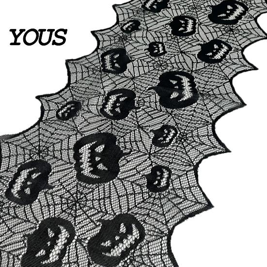 Black Lace Table Runner Halloween Runner, 70 x 15 Inch Spider Web Pumpkin Pattern Spooky Gothic Dinner Decoration for Kitchen Decor, Party Supplies