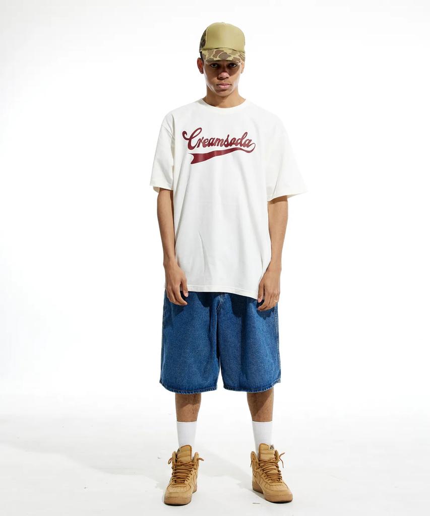 CREAM SODA LAB [2Pack] Authentic Logo Short Sleeve T-Shirt Ivory (Burgundy) White (Black)