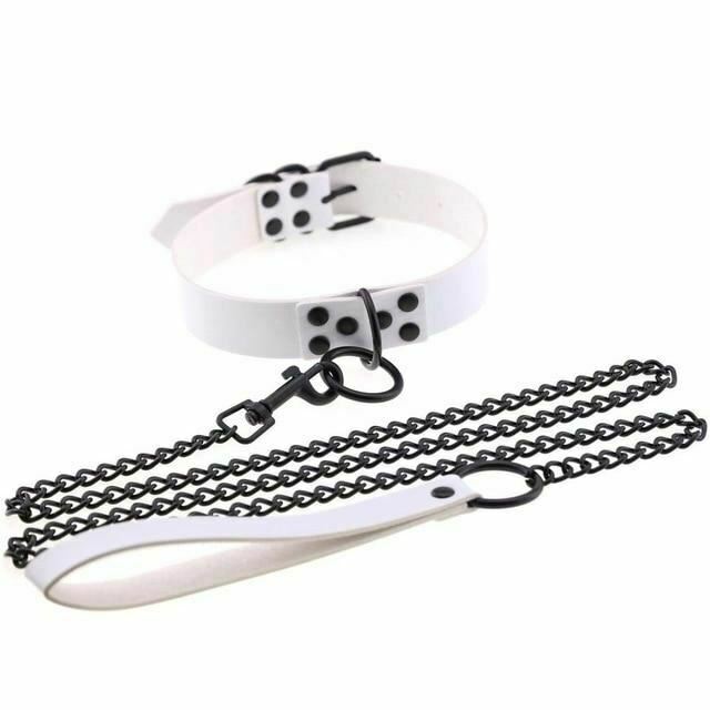 Rivet Slave Collar With Leash Pet Play Owned Submissive Collars & Leashes