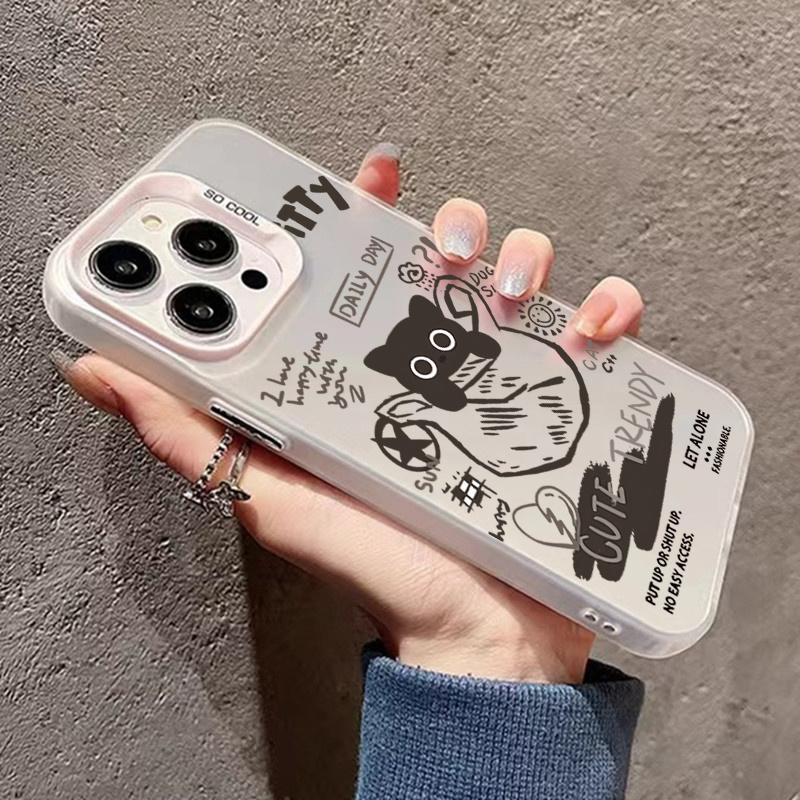 Fashion Graffiti Guitar Kitten Phone Case For  Redmi Note 13 11 12 Pro Plus 5G 11S 12S 10S 13C 4G Plating Matte Cover