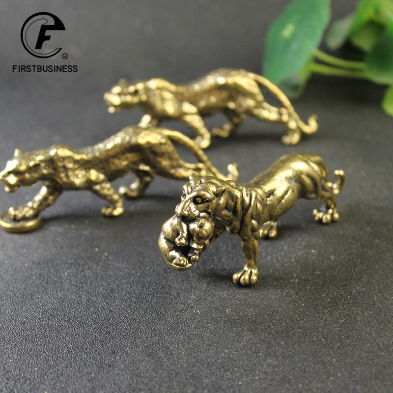 Brass Solid Vintage Cheetah Tiger Statue Desktop Ornaments Pen Rack Lucky Animal Leopard Figurines Miniatures Crafts Decorations