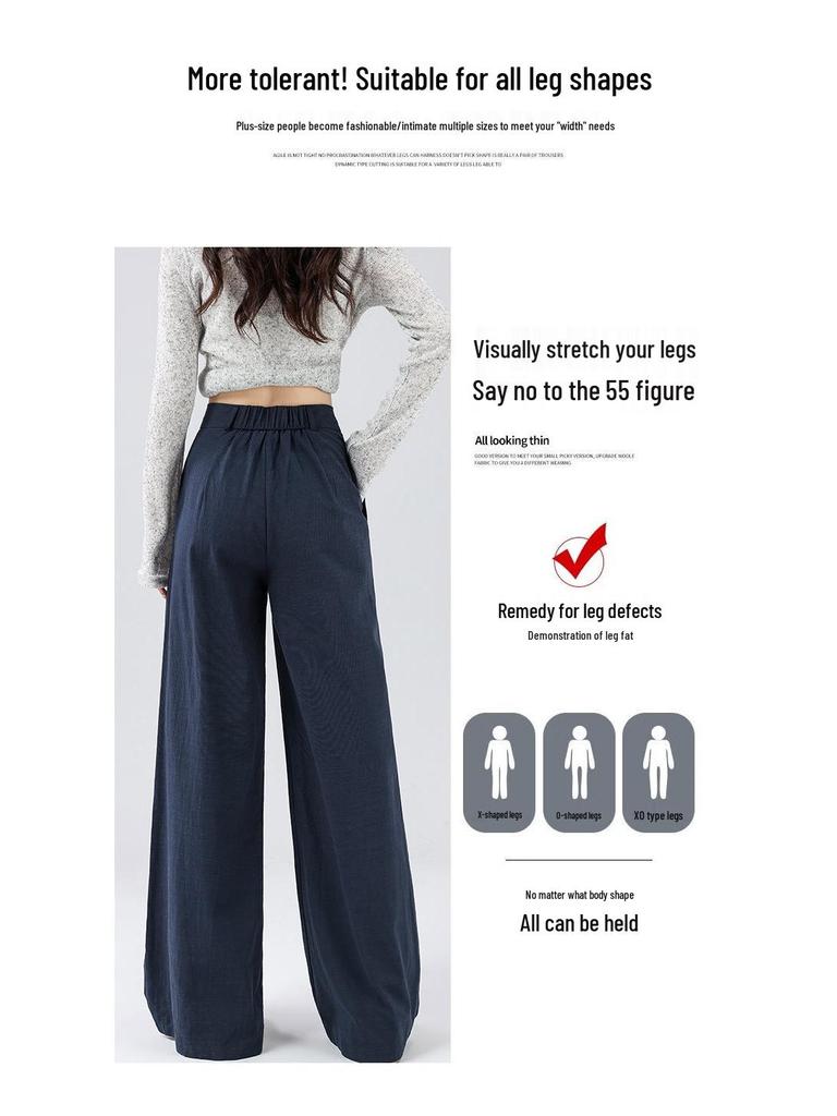2026 Spring High-Quality Cotton Linen Wide-Leg Pants - Plus Size, High Waist, Versatile, Casual, and Floor-Length for Women