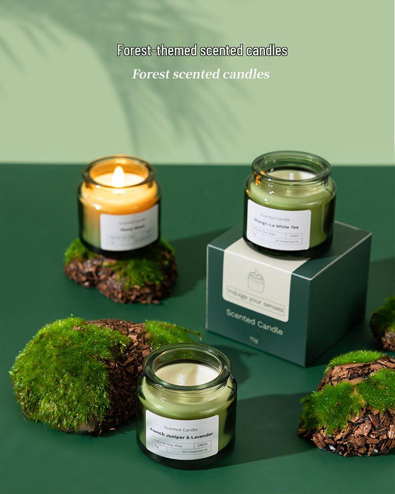 Eco-Friendly Green Glass Soy Wax Scented Candles with Wood Stopper – Ideal Creative Fragrance Souvenirs