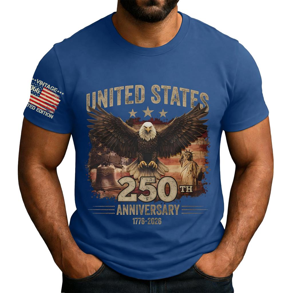 Herren lockeres und lässiges T-Shirt mit Flaggenaufdruck, Kurzarmhemd