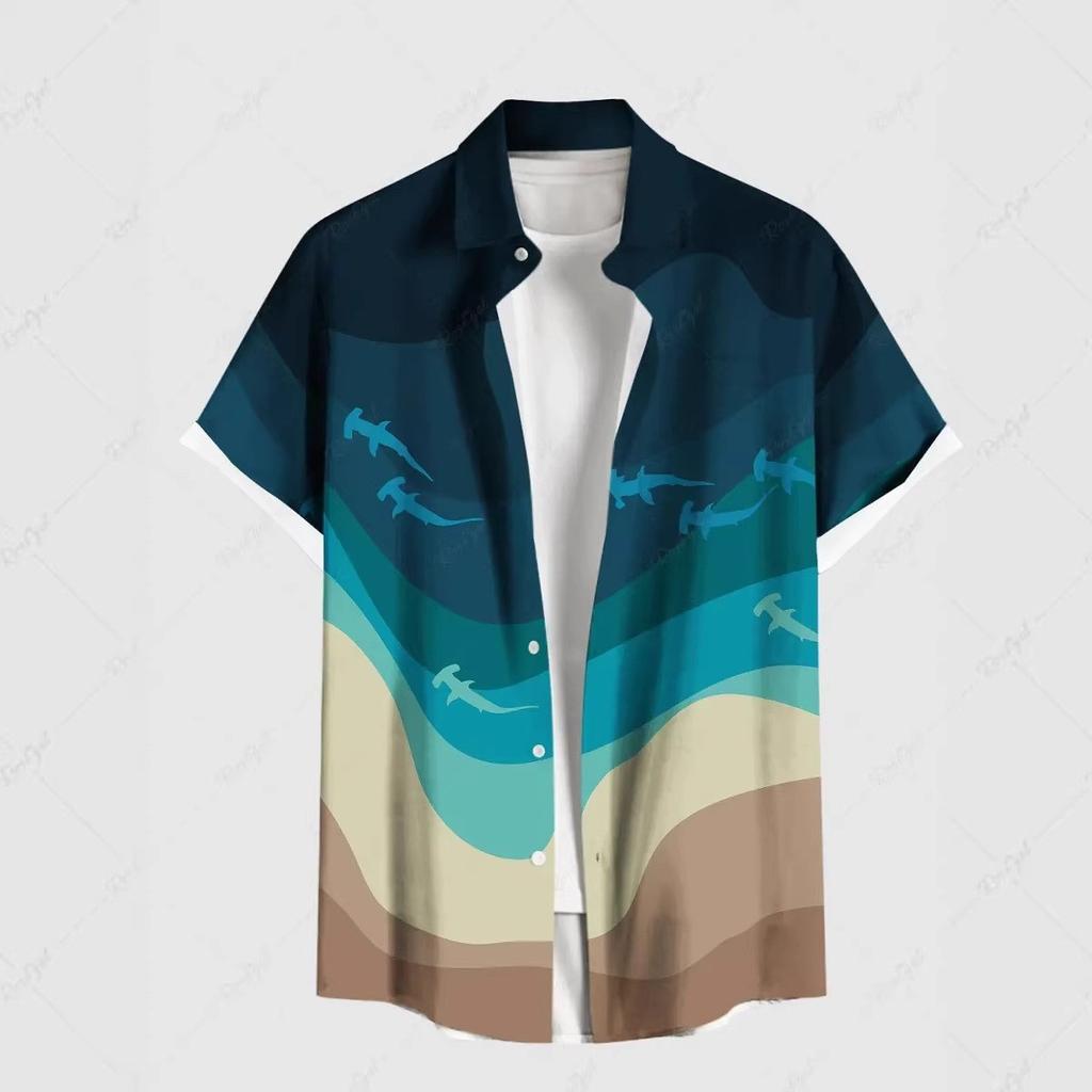Erkek Yazlık Kısa Kollu Hawaii Gömlek Plaj Tatil Baskılı Gömlek Üst %100 Polyester