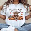 100% Cotton Thanksgiving Graphic Women T Shirt Howdy Fall Highland Cow Happy Thanksgiving Autumn Vibes Fall T-Shirt