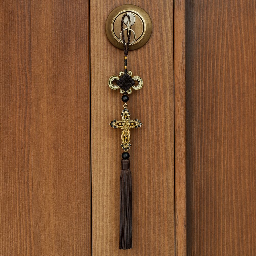 Retro Cross Car Pendants Classic Style with Tassel Car Rearview Mirror Pendant Decorative Car Ornament Wall Decoration