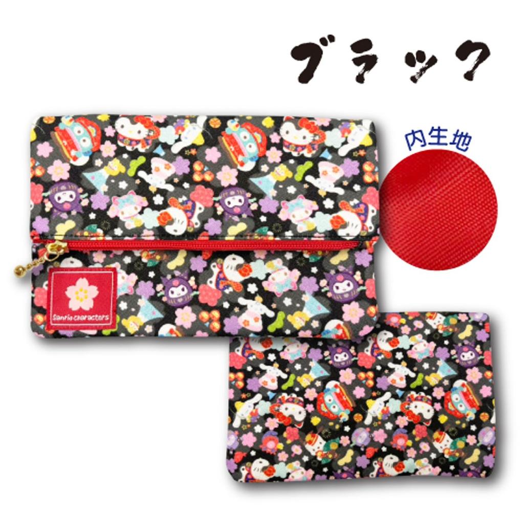 Hatayama Shoji Free Japanese Sanrio H13 X 33201927 Pouch, Pattern, Characters, Black, Approx. W20cm,