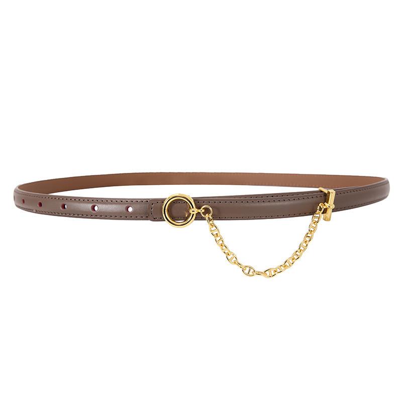 Womens Leather Belt With Metal Chain Decor For Elegant Dress And Suit Styling