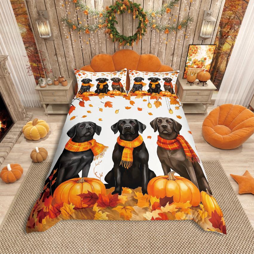 Homewish Thanksgiving Day Duvet Cover SetKawaii Gnome Bedding SetAutumn Harvest Pumpkin Comforter Cover Set