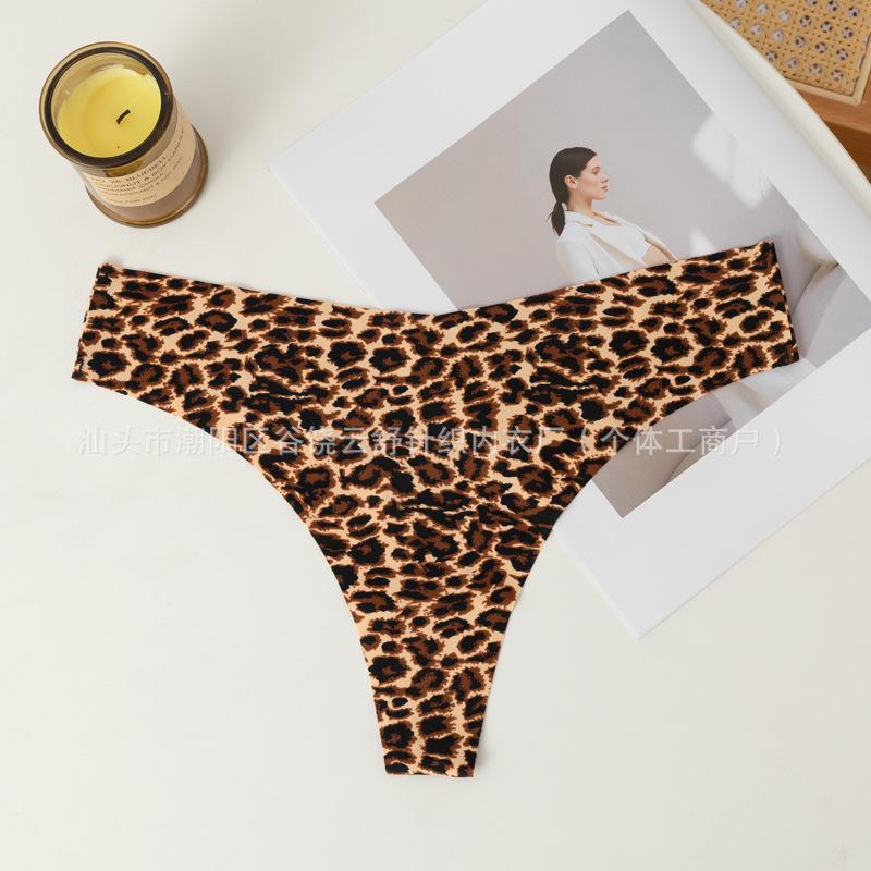 Sexy Damen Leopard Print Nahtloser Eis Seiden Tanga - Sommermode Medium black