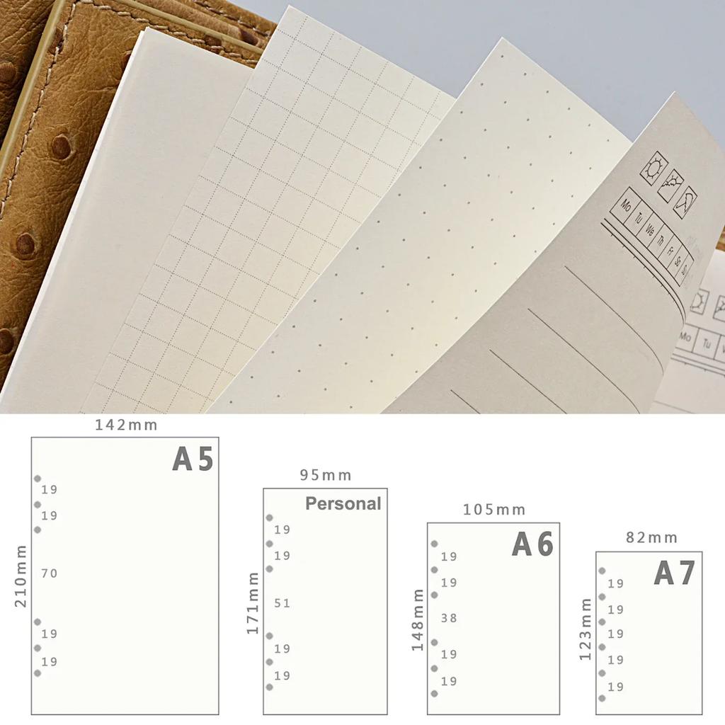 4 Pcs/ Lot High Quality Ring Binder Notebook Insert Refills 6 Holes A5 A6 A7 Personal Spiral Diary Planner Inner Core 100G Paper Quality