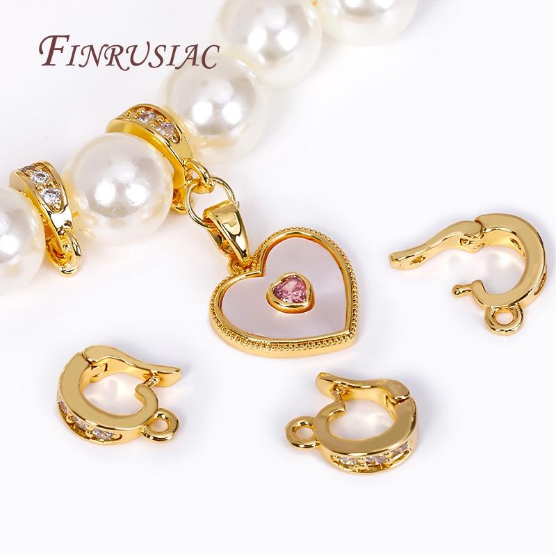 18K Gold Plated Pave Zircon Round Pendant Enhancer Brass Clips Bail Clasp Connectors For DIY Necklace Bracelet Jewelry Making