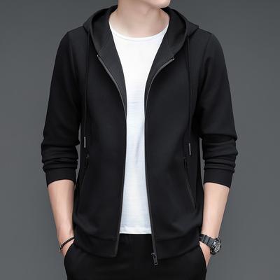 Felpa da uomo primaverile, Giacca tinta unita stile sportivo, Cardigan versatile con cappuccio casual ampio da uomo