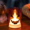 LED Pumpkin Lamp Halloween Ghost Face Candle Light, Battery Powered Lamp, Decorative Light Detachable Handle for Home Party Decor Portable Iron