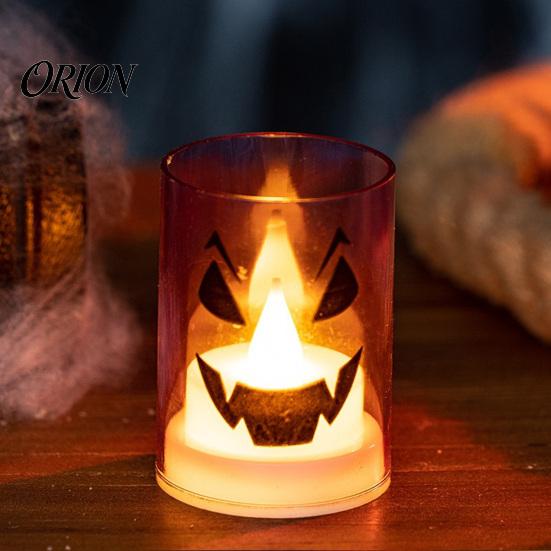 LED Pumpkin Lamp Halloween Ghost Face Candle Light, Battery Powered Lamp, Decorative Light Detachable Handle for Home Party Decor Portable Iron