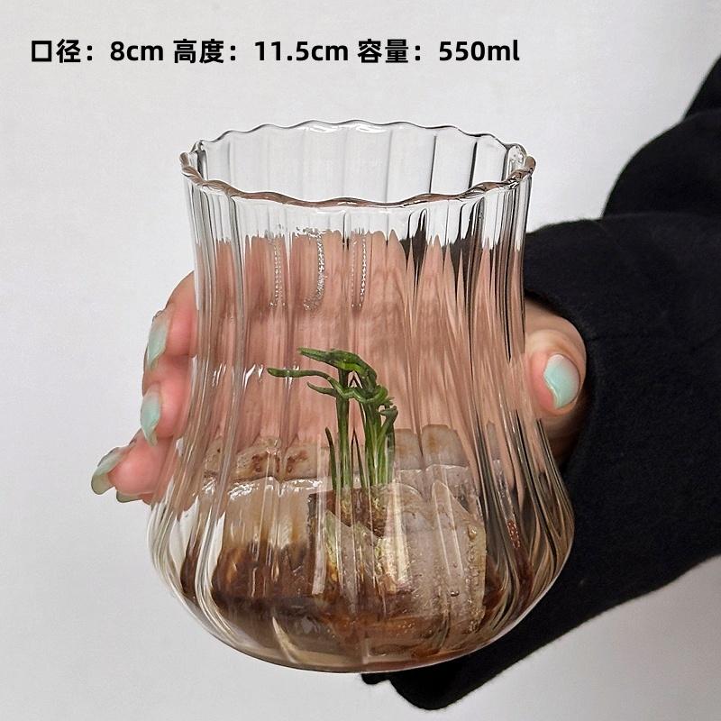 

Vintage Vertical Drum Shaped Glass Cup, Heat-resistant Water Cup, Large Capacity Milk cup, Juice Cup, Coffee Cup 501-600ml