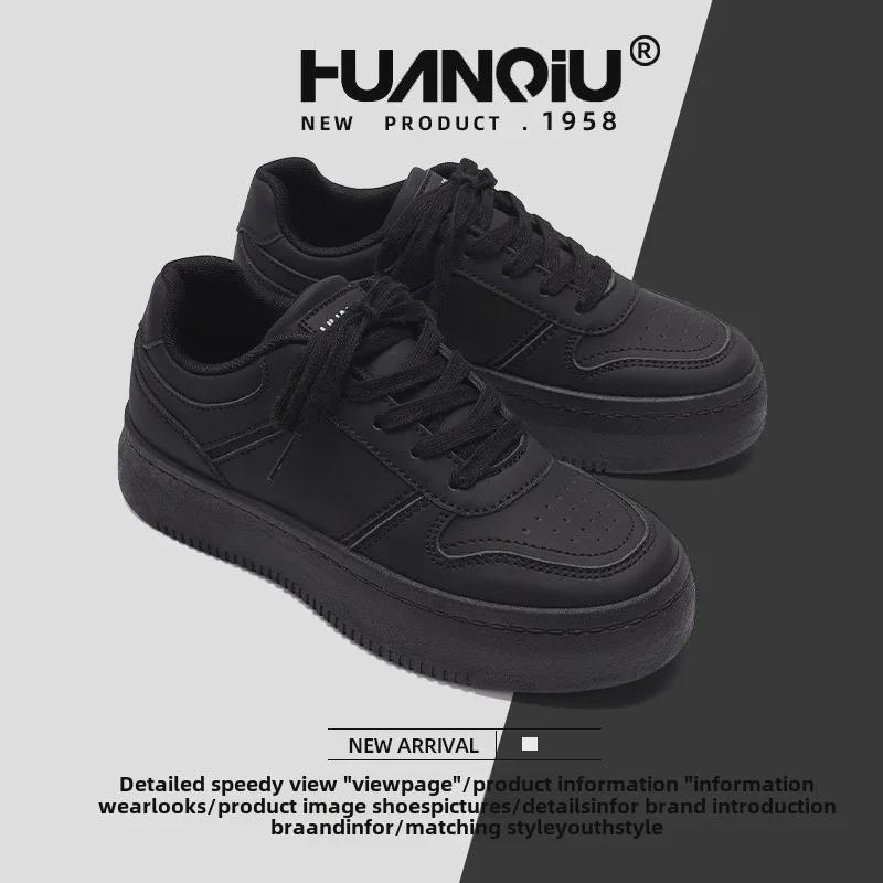 2025 Trendy Campus Style Women's Thick-Soled Black Sneakers - ZHQ-XA120