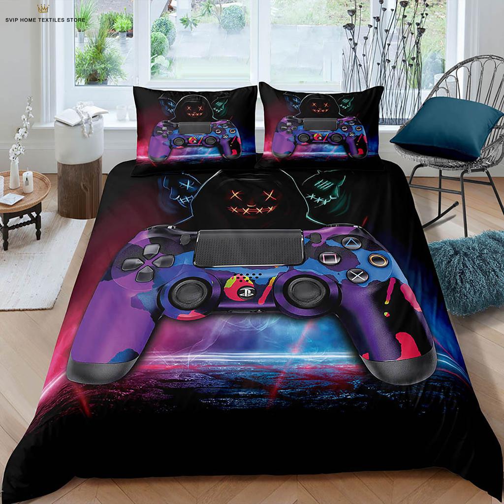 Watercolor Game Controller E-Sports 3D Printing Quilt Cover 100% Polyester Bedding Set Duvet Cover Pillowcase Three-Piece Set