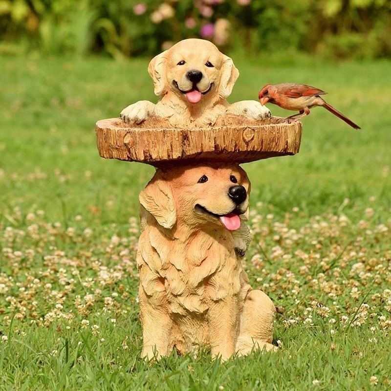 Animal  Wooden Stake Statue Resin Bird Feeder Garden Decoration Raccoon Fox Dog Sculpture Crafts Home Courtyard Ornaments