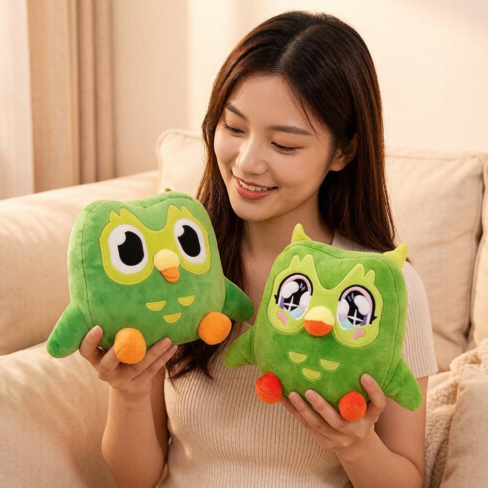 Favorite Toy Unisex Green Owl Plush Toy Stuffed Kawaii Cartoon Animal Bird Pillow Back Support Plushie Companion Gift