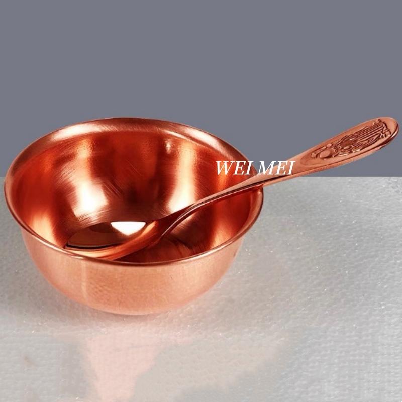 Retro Copper Bowl,Handcrafted Polishing Brushed Finish Texture Outdoors Picnic Soup Bowl,Portable Thickened Copper Tableware