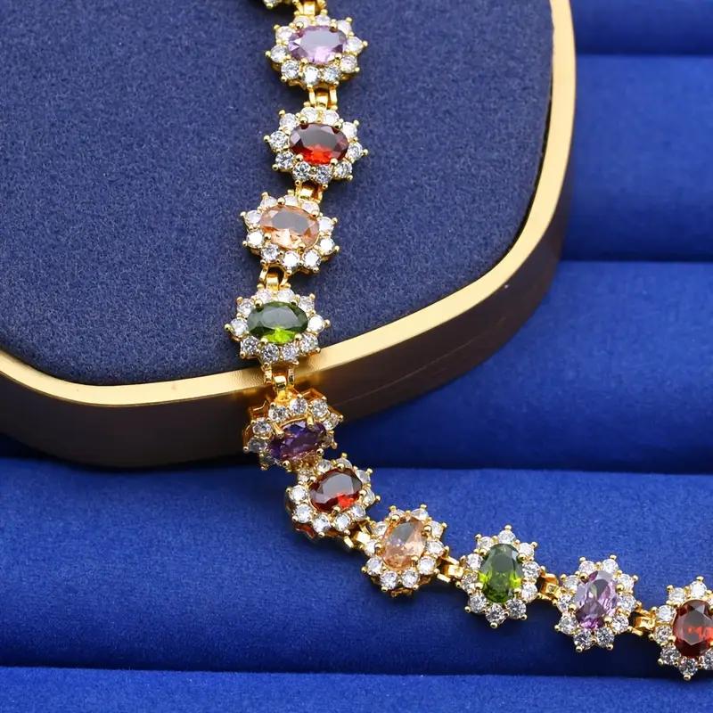 Elegant Boho-Style Multicolor Stone Bracelet Gold Plated Zirconia Jewelry For Women - Versatile For Daily Wear & Gift Giving
