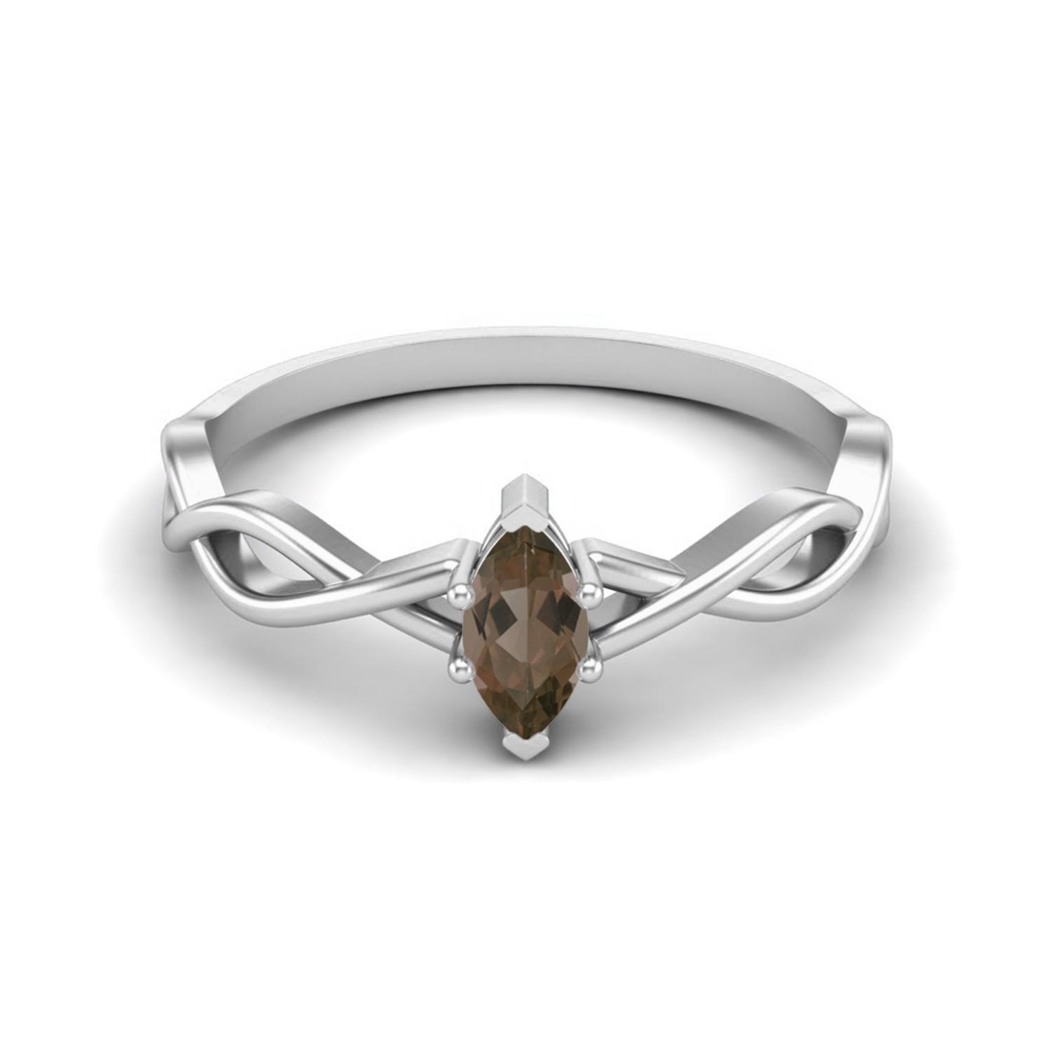 1.00 Ctw Marquise Smoky Quartz Solitaire Split Shank 925 Sterling Silver Women Wedding Ring 5