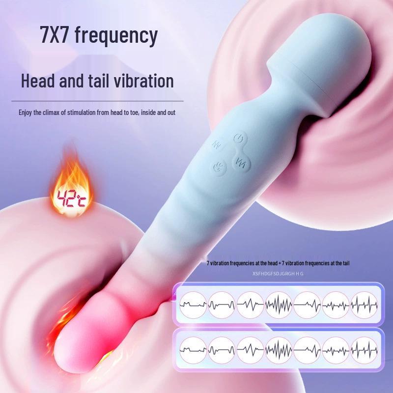 AV Dual-Head Heated Silicone Vibrator with Charger - Female Adult Erotic Massager