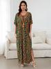 Orange Zebra-Print Locker Kaftan Sexy Strand-Coverups Für Frauen Sommer V-Ausschnitt Quasten Bindeband Seitenschlitz Robe Gemütliches Lässiges Hauskleid