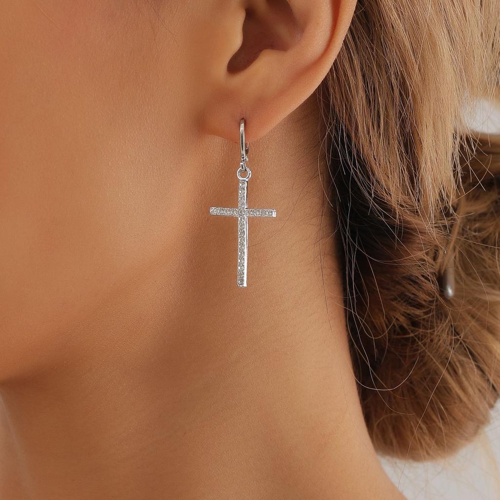 Retro Geometric Diamond-set Cross Earrings Women's Niche Light Luxury High-end Gourmet Earrings