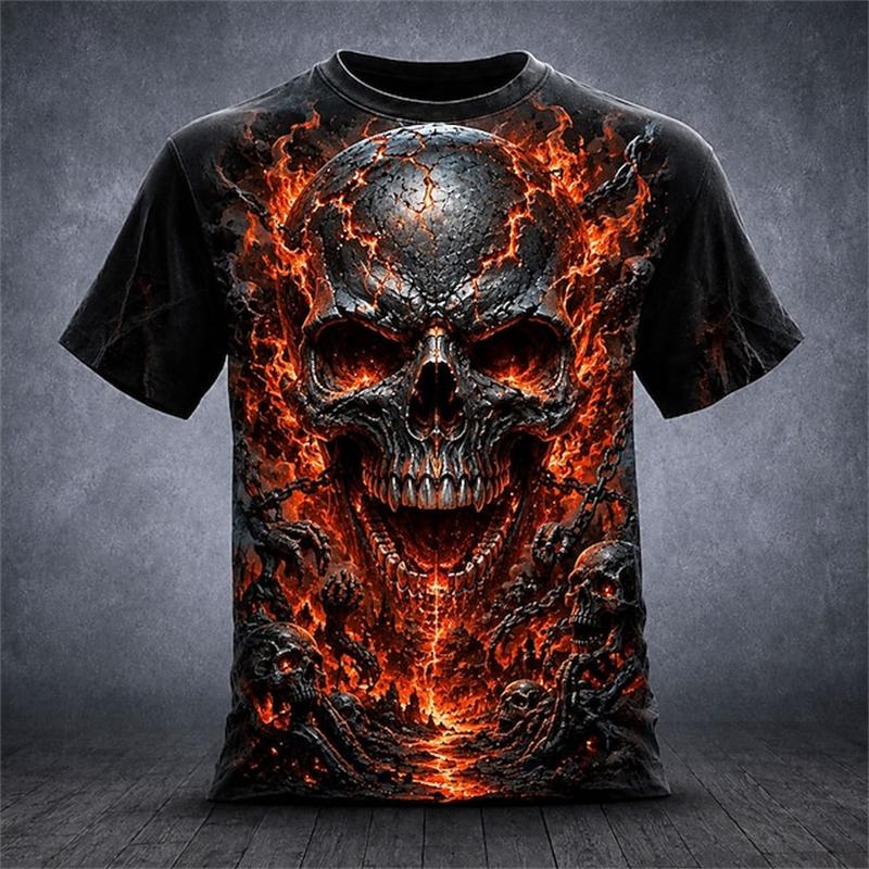 Halloween Men's Pumpkin Skull T-Shirt Short-Sleeve T-Shirt 3D-Printed Crew Neck Horror-Themed Men's Top Club Party Frenzy