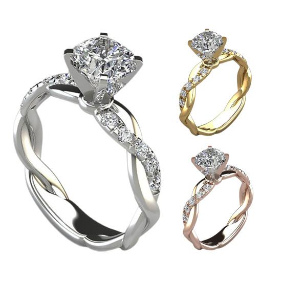 Damen Exquisiter Romantischer Strass Verdrehter Verlobungsring Schmuck Accessoire