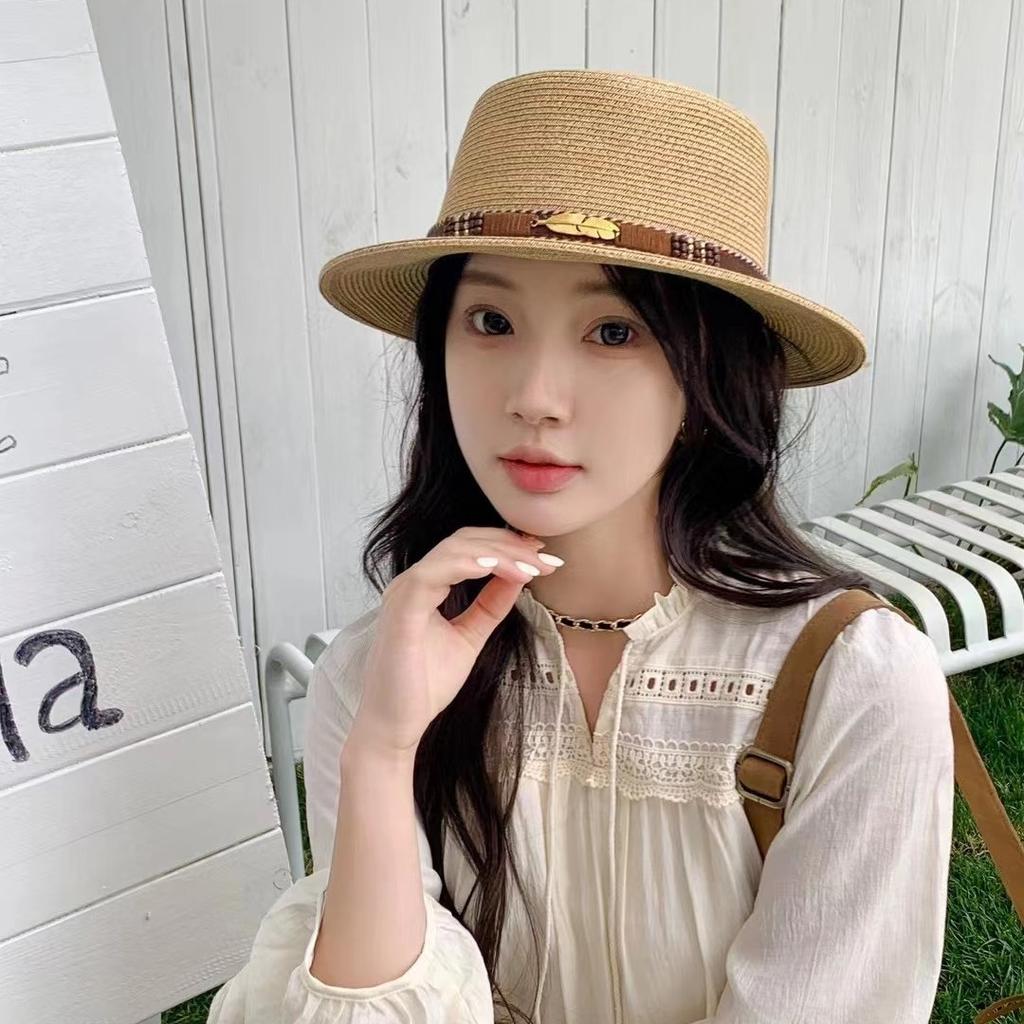 Summer Straw Hat Women's Elegant Flat Hat Vacation Visor French Simple Versatile Casual Top Hat Shopping Trend