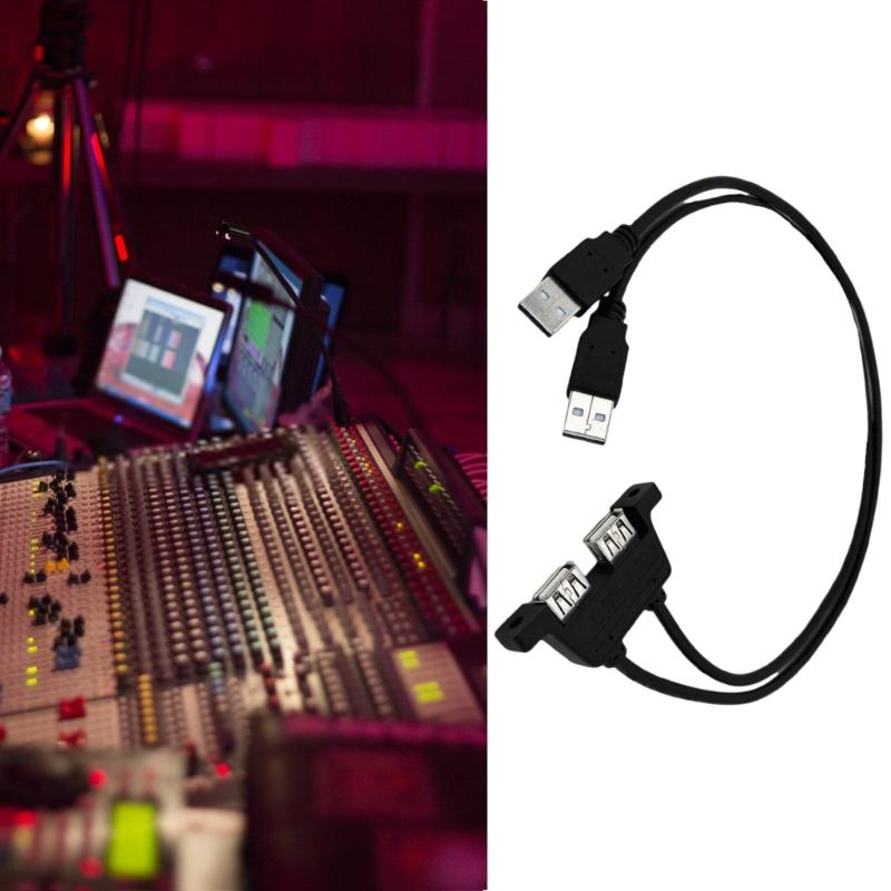 Double USB Male To Female Extension Cable Twin Port USB2.0 Extension Cable With Screw Hole Panel Mounting USB2.0