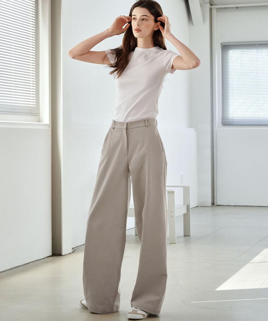MALOUPE 2171 Stretch Lightweight Wide Pants (Beige)