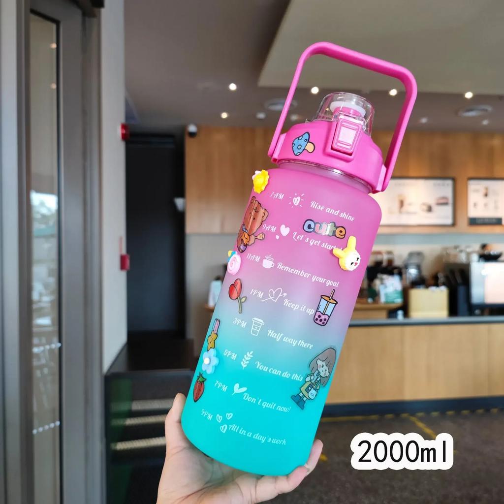 New 2000ml Gradient Water Bottle Frosted Cup Large Capacity Water Bottle Anti Falling Sports Water Bottle