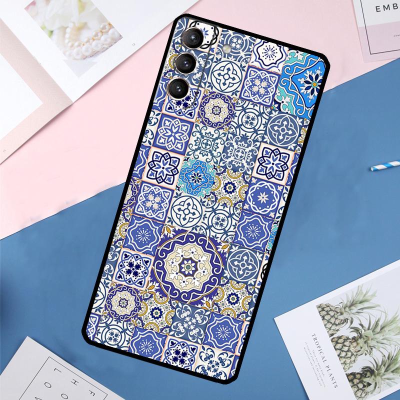 Boho Tile Mosaic Aesthetic Case For Samsung Galaxy S24 Ultra S20 S21 S22 S23 S25 Ultra S9 S10 Plus S25 FE Back Cover