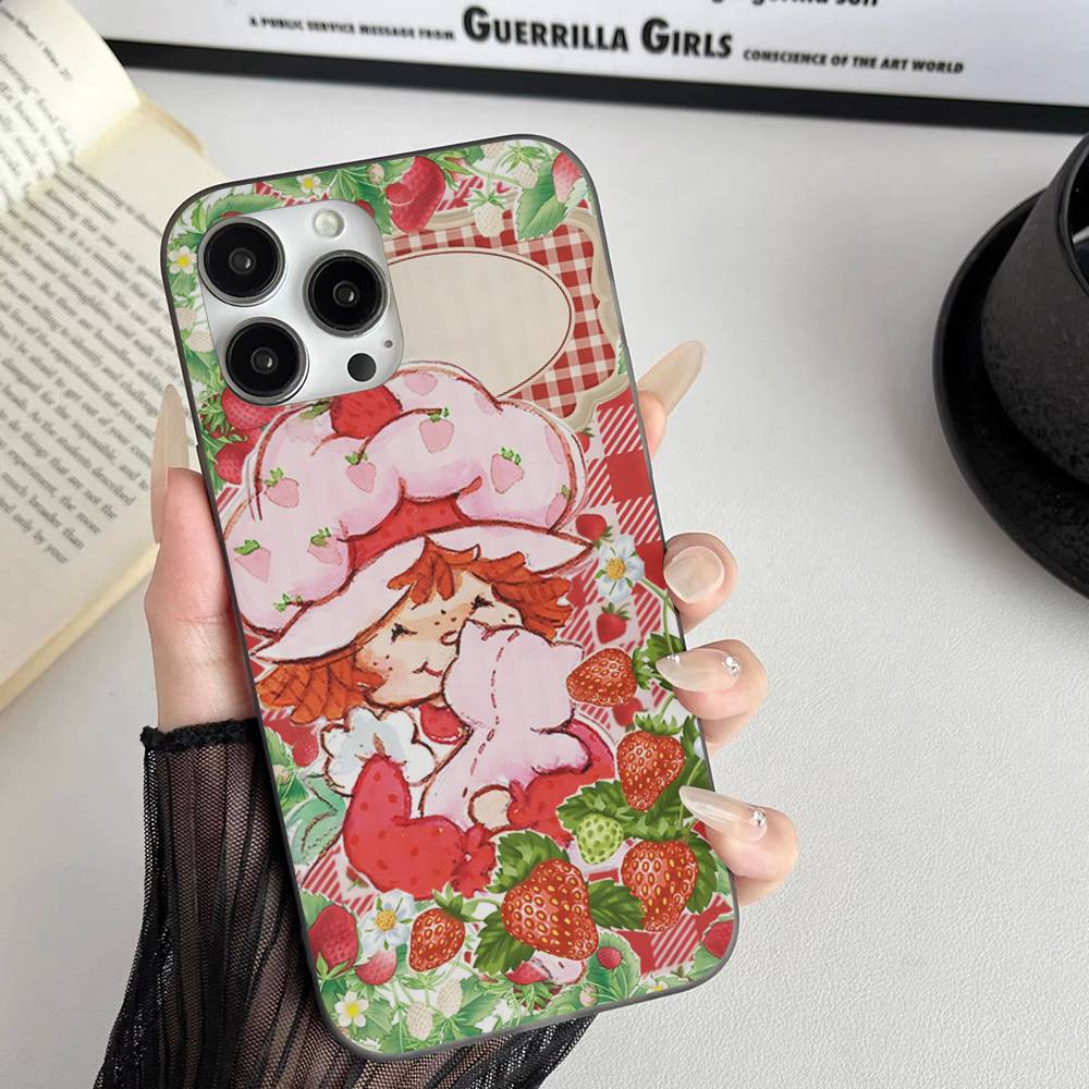 Cartoon Girl S-Strawberry S-Shortcake Corrugated Stripe Phone Case For IPhone 17 16 15 14 13 12 11 Pro Max Plus Pro Shockproof