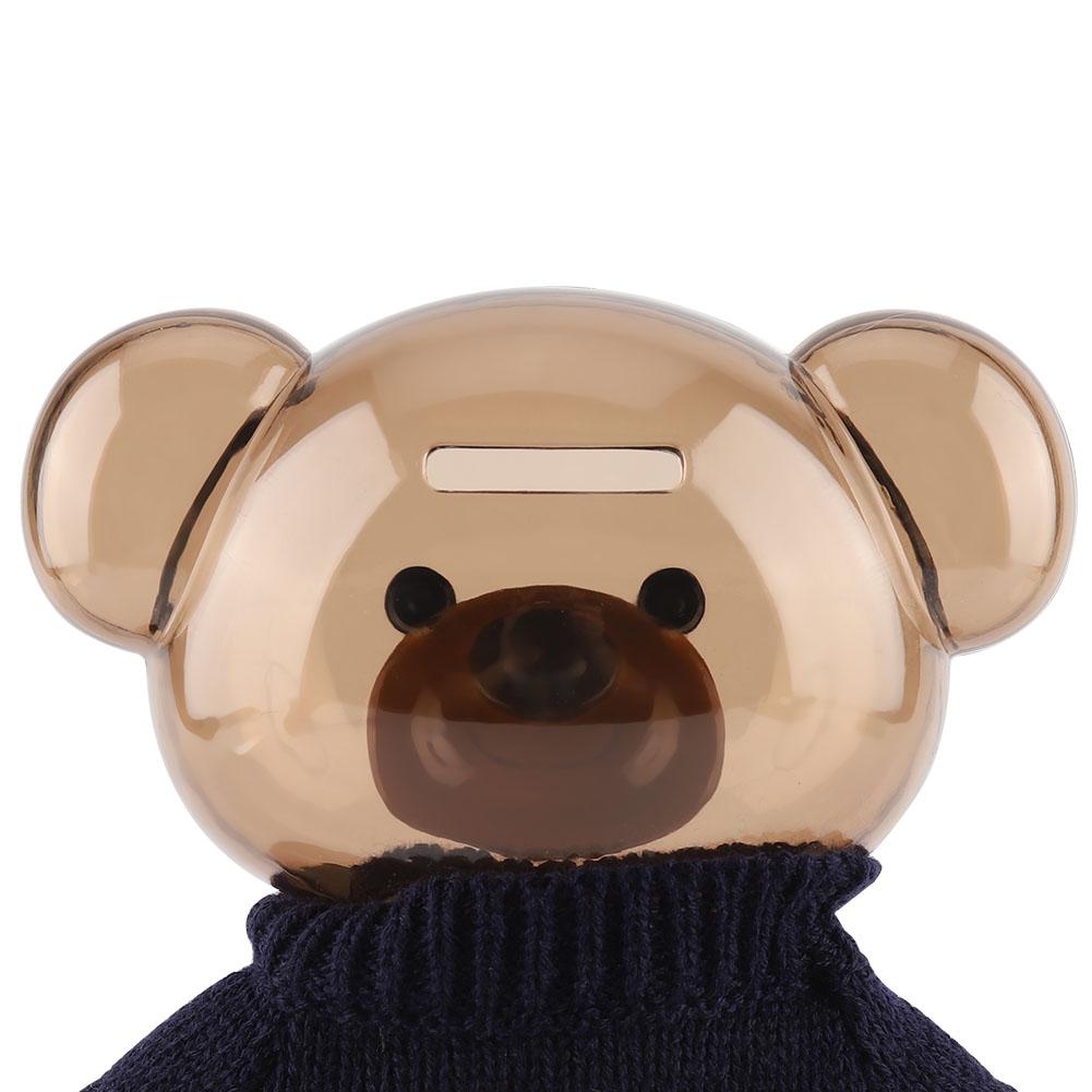 Children Coin Piggy Bank Money Box Cartoon Clothes Bear Plastic Transparent  (Blue)