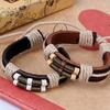 Men's Women's Punk Style Bangle Bronze Spring Wood Beads Weave Leather Bracelet