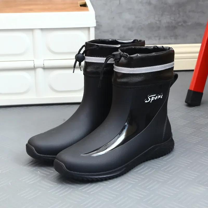 Autumn Black Men's Shoes Fashion Mens Rain Boots 2024 New Anti-slip Wear-resistant Outdoor Waterproof Shoes Zapatos Para Hombres