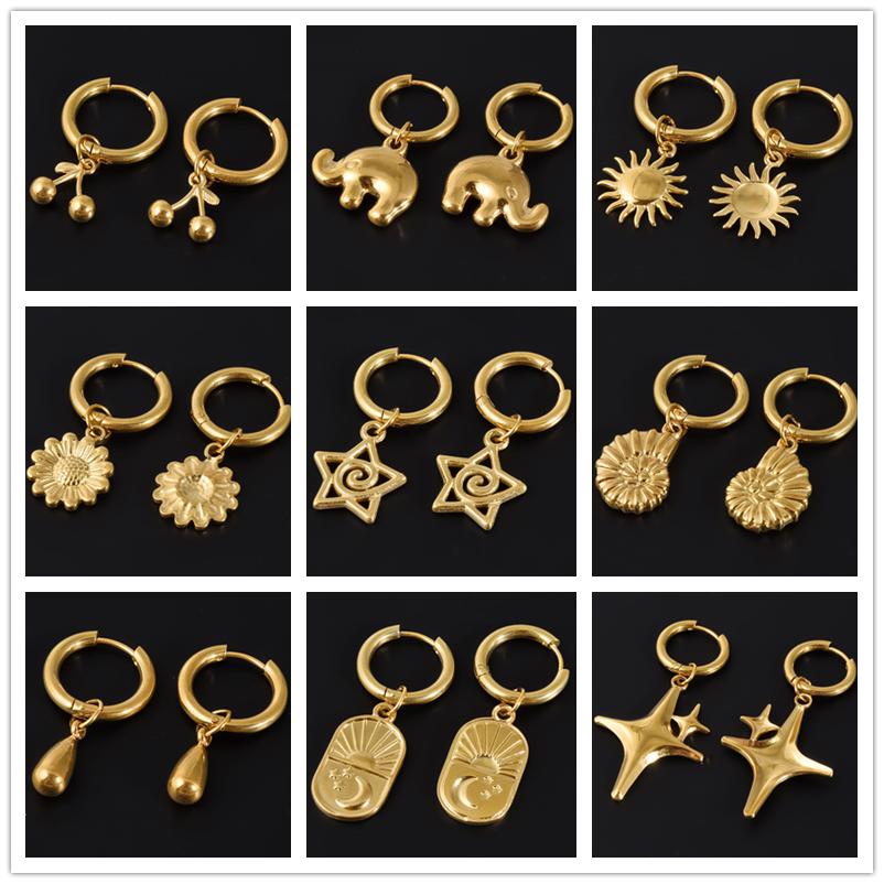 High Quality Metal Flower Birds Star Pendant Earring Stainless Steel Earrings For Women Men Accessories No Fade Ear Jewelry Gift