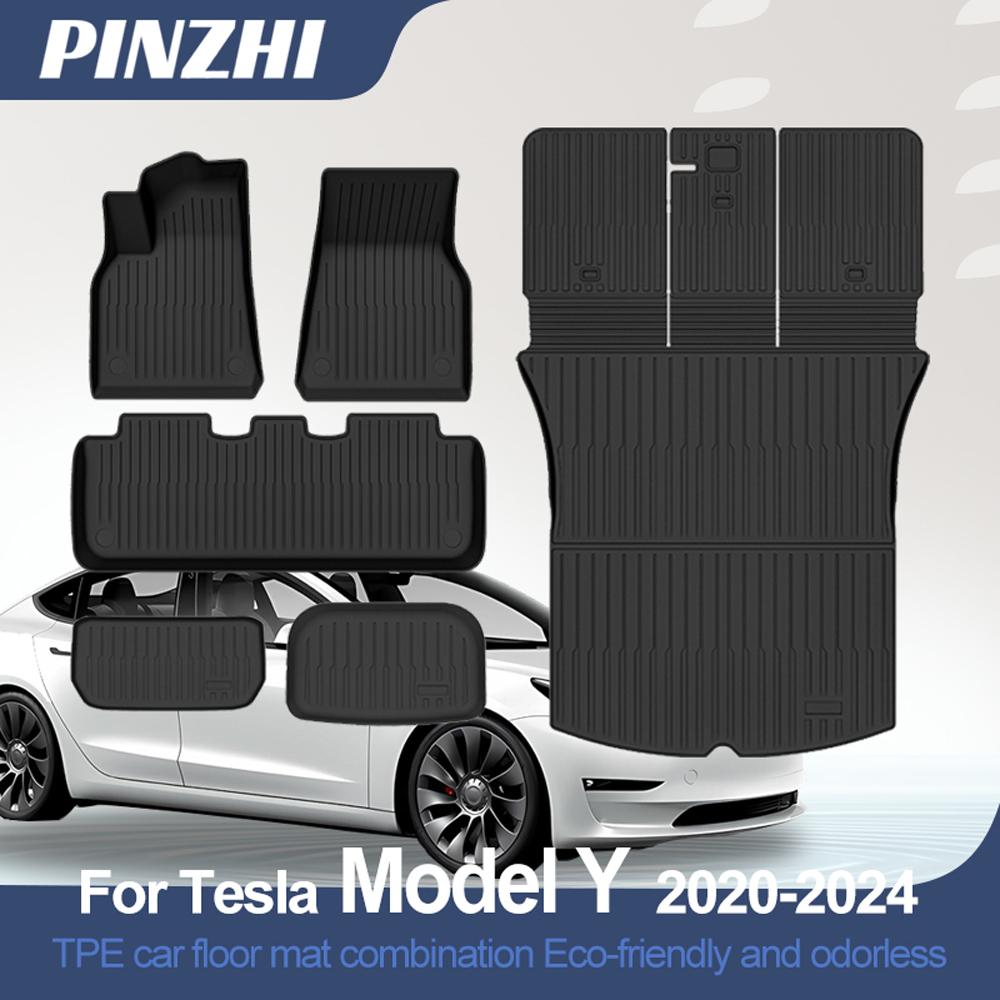 For Tesla Model Y Floor Mats 2024 2023 2022 2021 2020 All Weather Floor Liners Full Set Waterproof Non-Slip Interior Protection